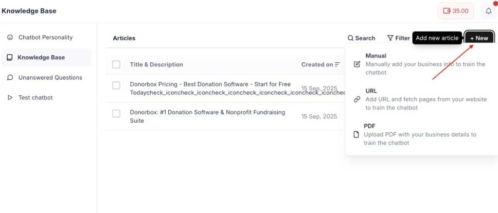 train the bot with your website or FAQs