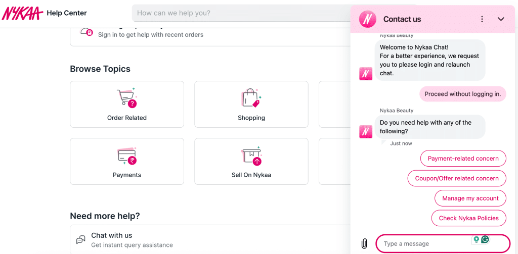 Nykaa website chatbot