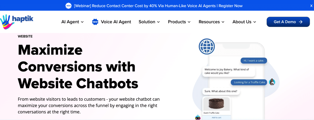 Haptik website chatbot