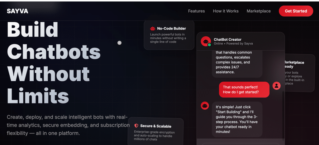 Sayva chatbot for website