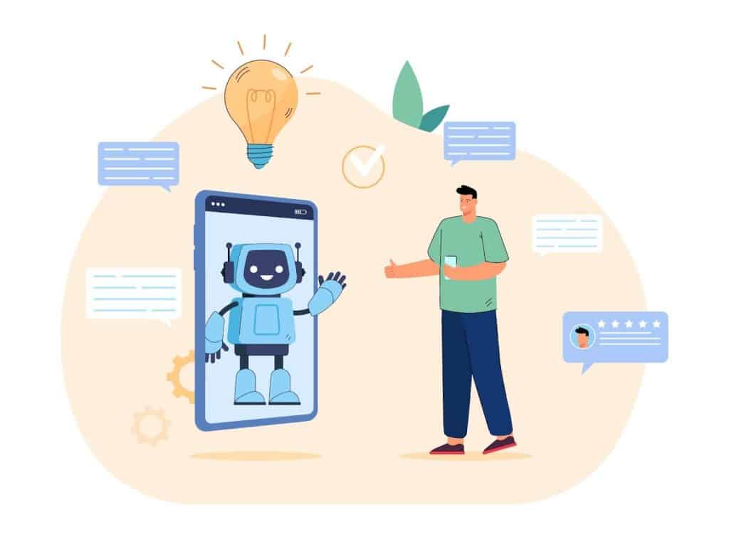 llustration of a man conversing with a chatbot