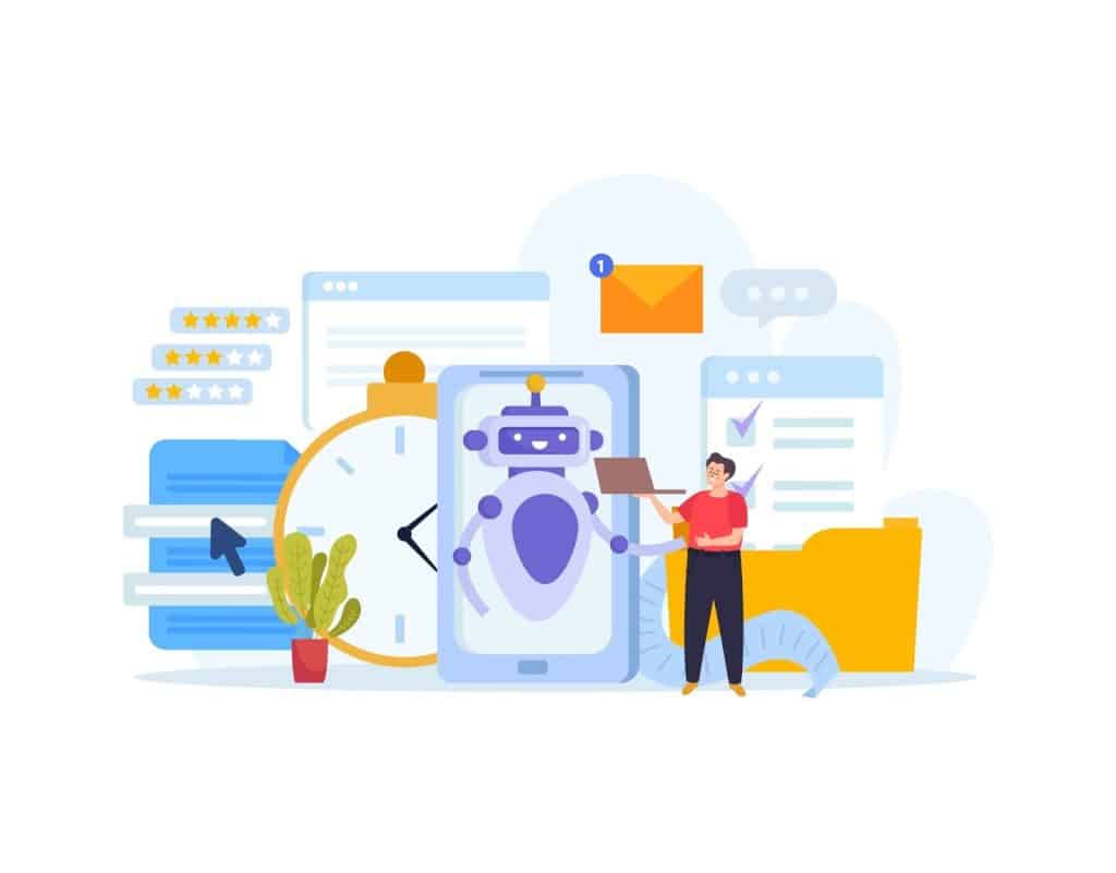 Illustration of a chatbot increasing efficiency and ratings