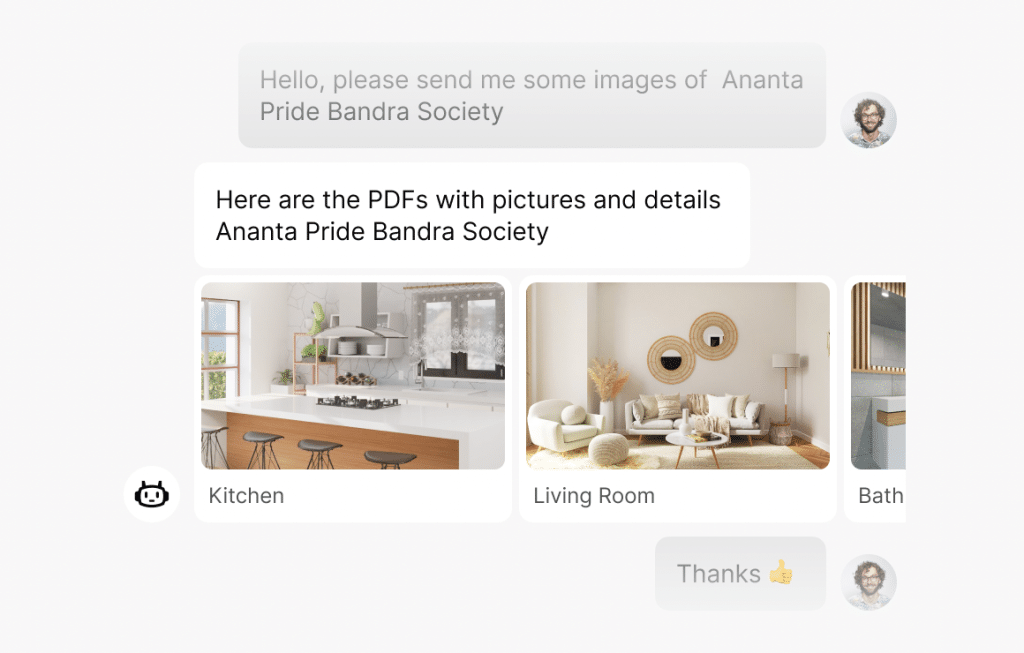 JoyzAI chatbot delivers property images and PDF details