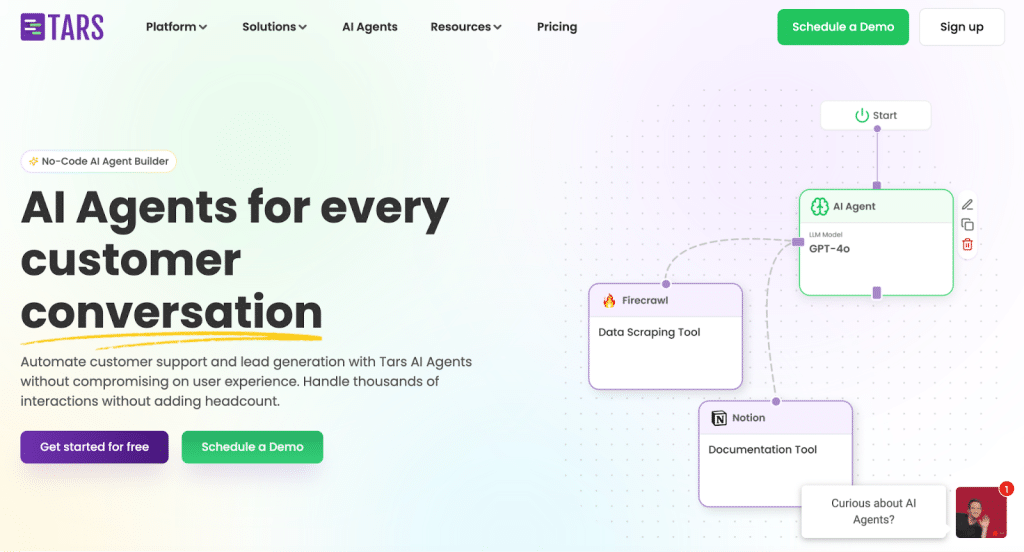 Automate customer support with Tars AI Agents builder
