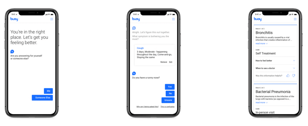 Buoy Health app guides users through symptom checking to diagnosis