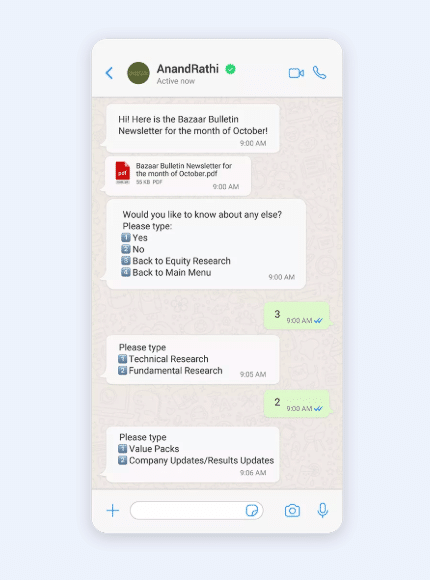 View Anand Rathi’s WhatsApp-based digital banking experience