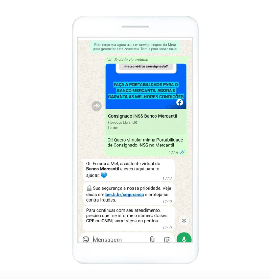 View Banco Mercantil’s WhatsApp banking conversation flow