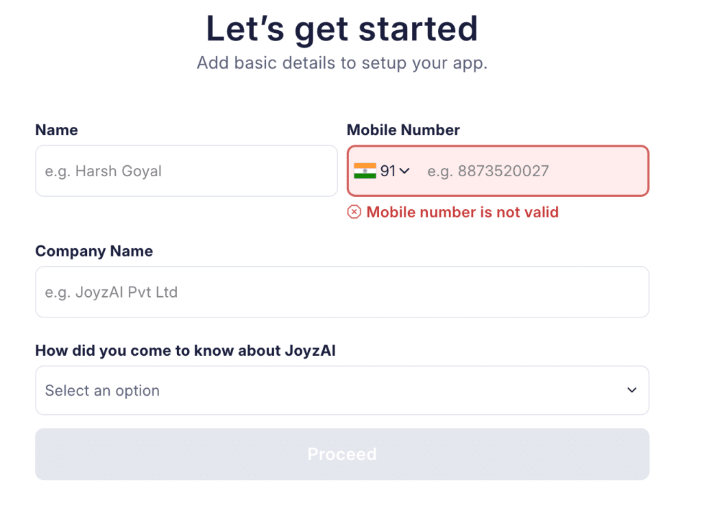 Log in to JoyzAI to begin your chatbot setup
