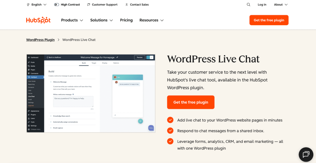 Use HubSpot live chat to capture WordPress leads